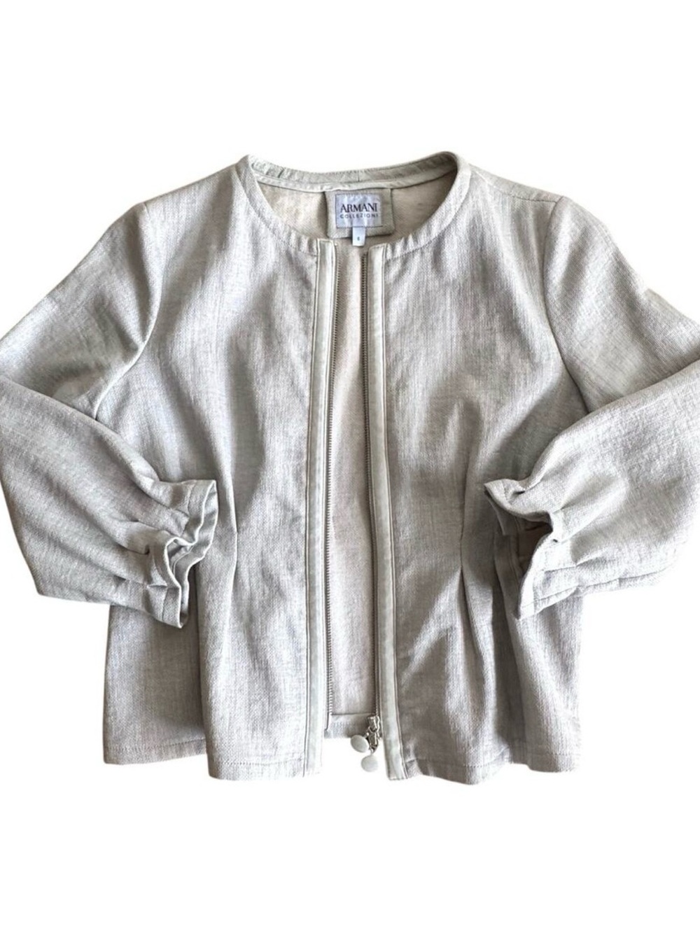 Armani Collezioni Silver Coated Cotton Zip Peplum Jacket 6